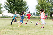 Elementary School Students Play at Recess stock photo