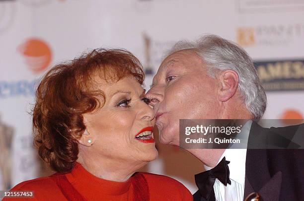 Maureen O'Hara and Gay Byrne during The Irish Film and Television Awards 2004 - Press Room at The Burlington Hotel in Dublin, Ireland.