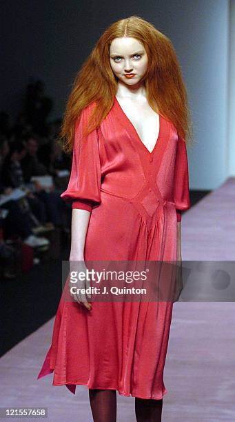 Lily Cole wearing Ghost Autumn/Winter 2005 during London Fashion Week Autumn/Winter 2005 - Ghost - Backstage and Runway at BFC Tent in London, Great...