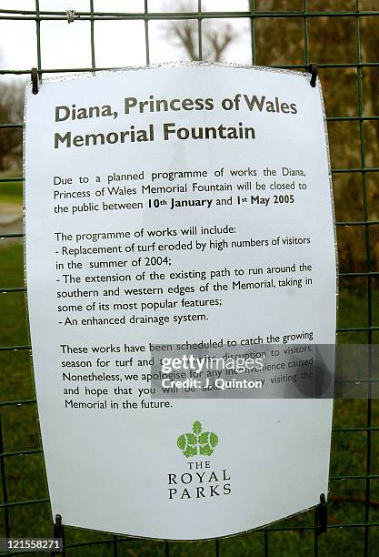 Princess Diana Memorial Fountain Closes Again during Princess Diana Memorial Closes for Repair at Hyde Park in London, Great Britain.