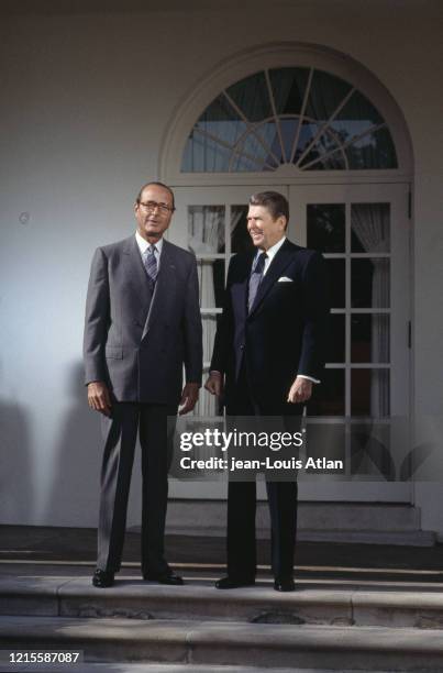 Le Président américain Ronal Reagan et le Président de la république française Jacques Chirac à la Maison Blanche