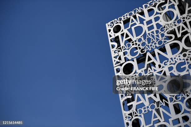 Photograph taken on May 27, 2020 shows the outside of the Philippe Chatrier central tennis court at the Roland Garros stadium, in Paris. The Roland...