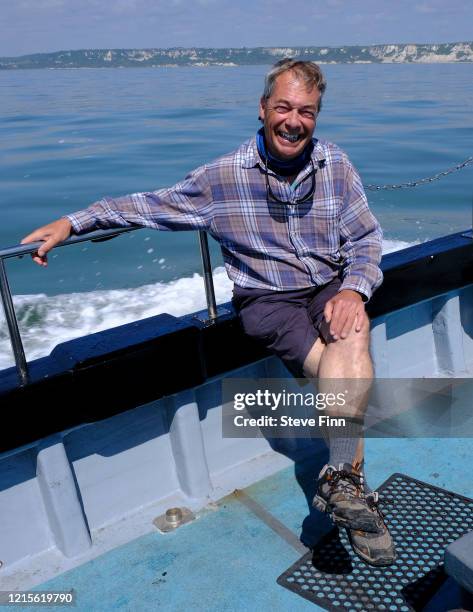 Nigel Farage poses for a photograph on a fishing boat on the English Channel on May 25 near Dover, United Kingdom.