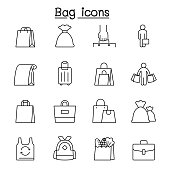 Bag icons set in thin line style
