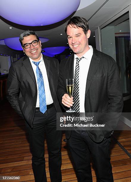 Eugene Hernandez and Brian Brooks attends the Palisades Media Corp and Vin Roberti Salute Independent Film Party held at the Hotel du Cap during the...