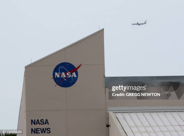 The airplane carrying US Vice President Mike Pence arrives at the Kennedy Space Center in Florida on May 27, 2020. Pence and US President Donald...