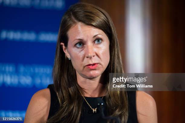 Melissa DeRosa, secretary to New York Gov. Andrew Cuomo, conducts a news conference with Cuomo on the COVID-19 pandemic at the National Press Club in...
