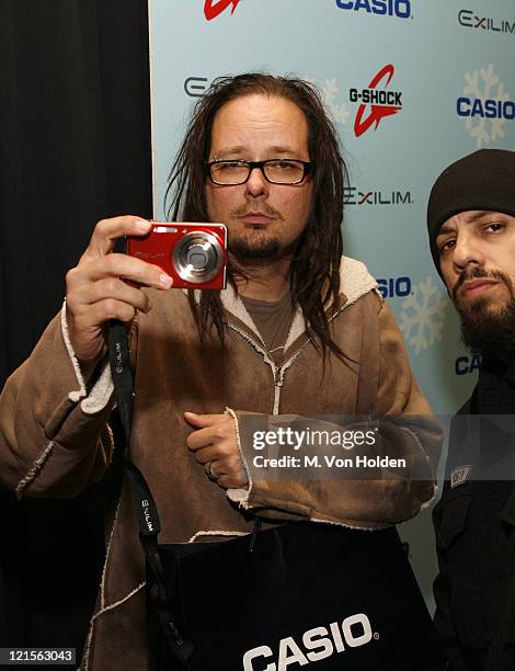 Jonathan Davis and Fieldy of Korn during Stuff Magazine Toys for Bigger Boys - Casio Gifting Area at Hammerstein Ballroom in New York City, New York,...
