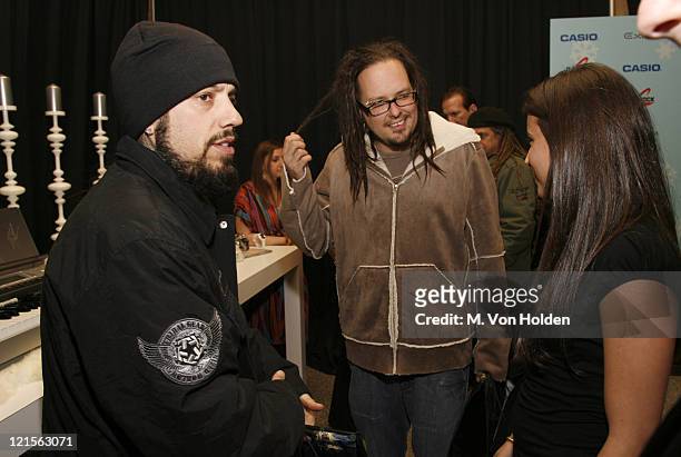 Fieldy and Jonathan Davis of Korn during Stuff Magazine Toys for Bigger Boys - Casio Gifting Area at Hammerstein Ballroom in New York City, New York,...