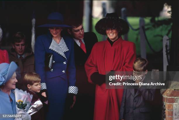 British royals Queen Elizabeth The Queen Mother , Peter Phillips, Prince Harry, Diana, Princess of Wales , Prince Andrew, Duke of York, and Sarah,...