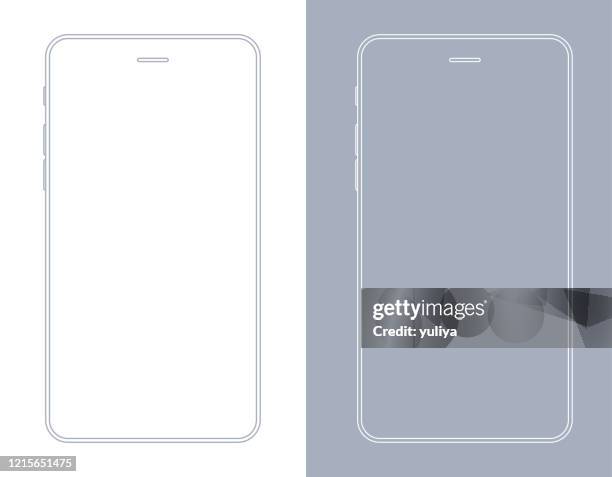 smartphone, mobile phone in gray and white color wireframe - blueberry stock illustrations