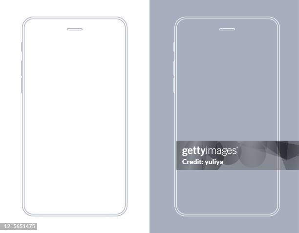 smartphone, mobile phone in gray and white color wireframe - mobile phone vector stock illustrations