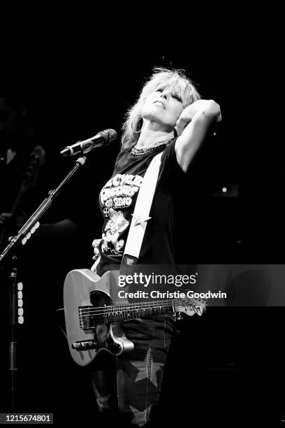 Chrissie Hynde of The Pretenders performs on stage at the Royal Albert Hall on 10 April 2017 in London, England.