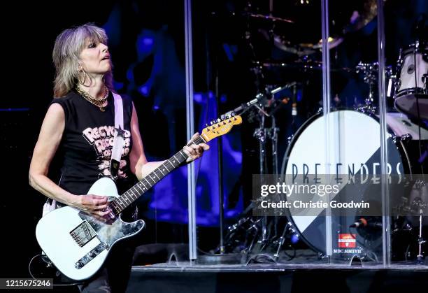 Chrissie Hynde of The Pretenders performs on stage at the Royal Albert Hall on 10 April 2017 in London, England.