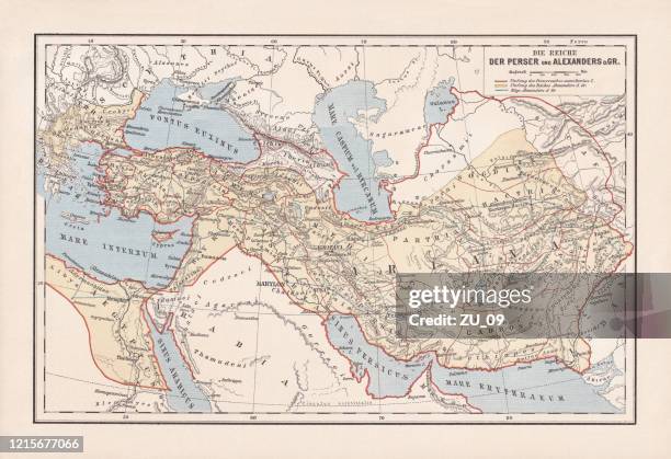 persian empire and empire of alexander the great, lithograph, 1893 - persian culture stock illustrations