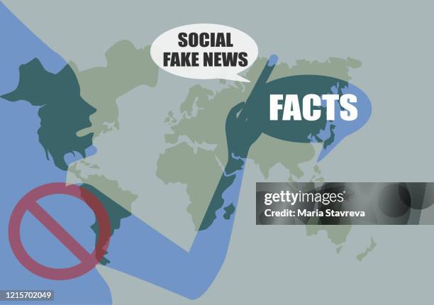 facts and fake news. social media are taking action against the spread of online misinformation. - deformed hand stock illustrations