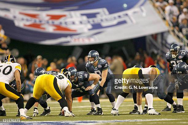 Matt Hasselbeck of the Seahawks during Super Bowl XL between the Pittsburgh Steelers and Seattle Seahawks at Ford Field in Detroit, Michigan on...