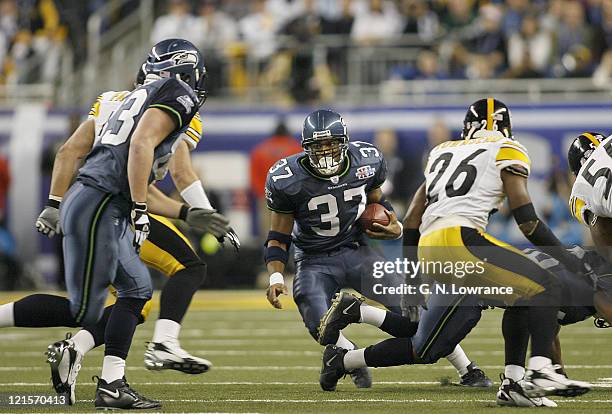 Shaun Alexander of the Seahawks during Super Bowl XL between the Pittsburgh Steelers and Seattle Seahawks at Ford Field in Detroit, Michigan on...