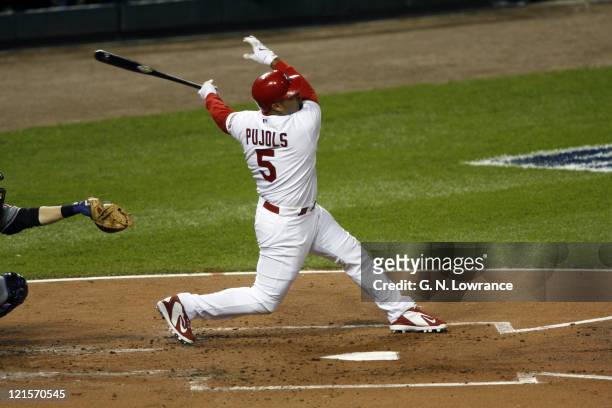 Albert Pujols of St. Louis during game 4 of the NLCS between the New York Mets and St. Louis Cardinals at Busch Stadium in St. Louis, Missouri on...