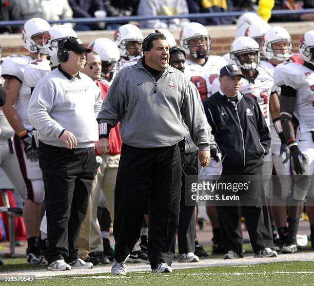 Ball State head coach Brady Hoke during the game between the Ball State Cardinals and the University of Michigan Wolverines at Michigan Stadium in...