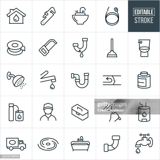 plumbing thin line icons - editable stroke - pipe stock illustrations