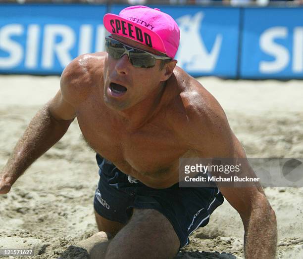 Karch Kiraly dives for the ball during the championship match against Matt Fuerbringer and Casey Jennings. Kiraly and his partner Mike Lambert won...