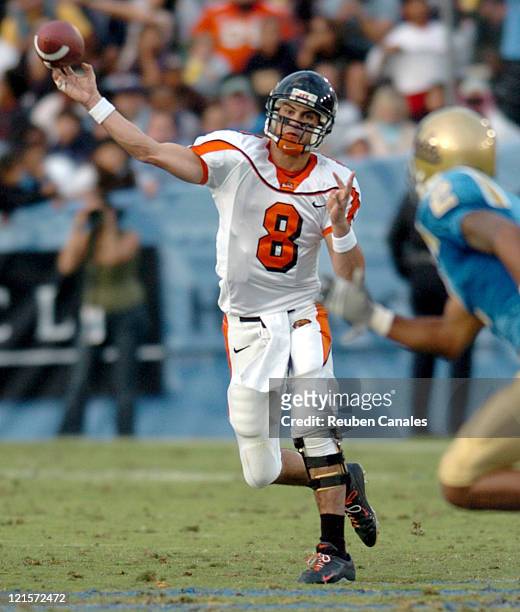 Quarterback Matt Moore of the Oregon State Beavers in a 25 to 7 loss to the UCLA Bruins on November 11, 2006 at the Rose Bowl in Pasadena, California.