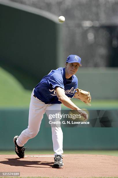 Zack Greinke of the Kansas City Royals started against the Seattle Mariners at Kauffman Stadium on April 13, 2005. Seattle won 2-1.