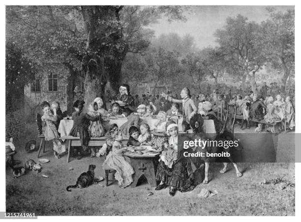 the feast - outdoor dinner party stock illustrations