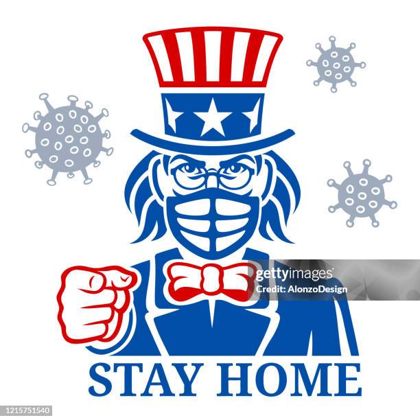 uncle sam pointing. stay home. - caution flag stock illustrations