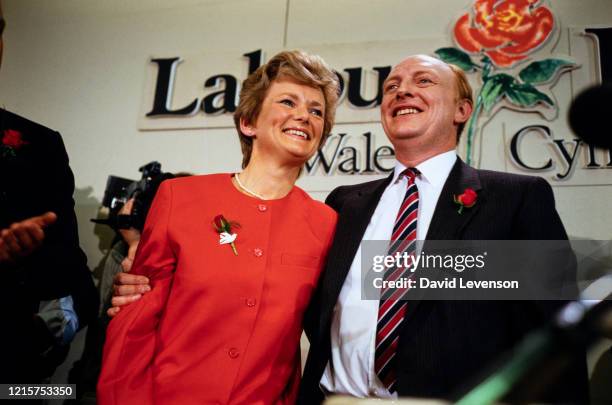 Neil Kinnock, leader of the Labour Party, with his wife Glenys Kinnock, at the Welsh Labour Party Conference in Llandudno on May 15, 1987 during the...