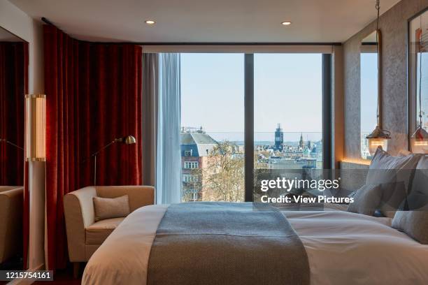 Hotel room interior. Indigo Hotel, Leicester Square, London, United Kingdom. Architect: Michaelis Boyd Associates Ltd, 2018..