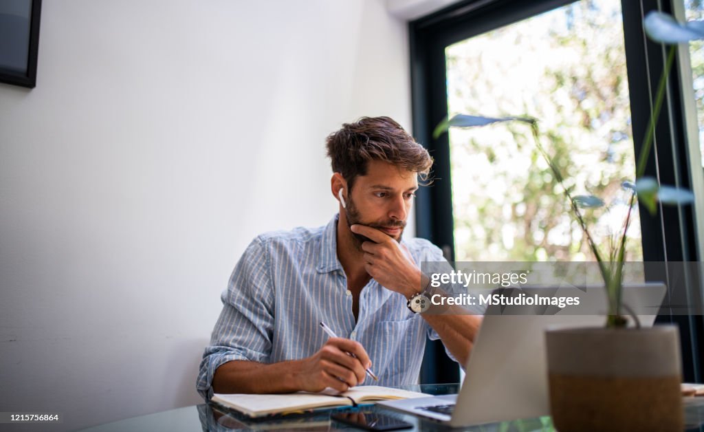 Man woriking from home.