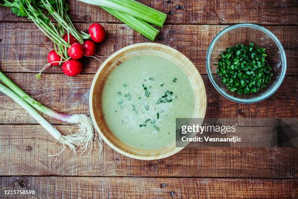 vegan coconut soup - celery stock pictures, royalty-free photos & images