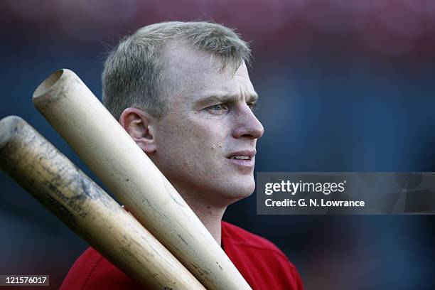 David Eckstein of the Cardinals waits to take batting practice prior to game 5 of the NLCS between the New York Mets and St. Louis Cardinals at Busch...