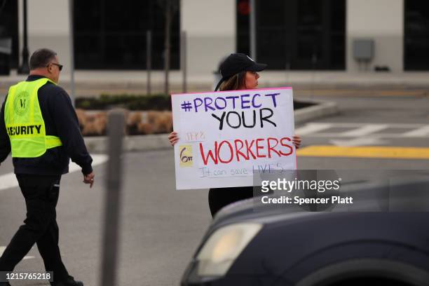 Amazon employees hold a protest and walkout over conditions at the company's Staten Island distribution facility on March 30, 2020 in New York City....