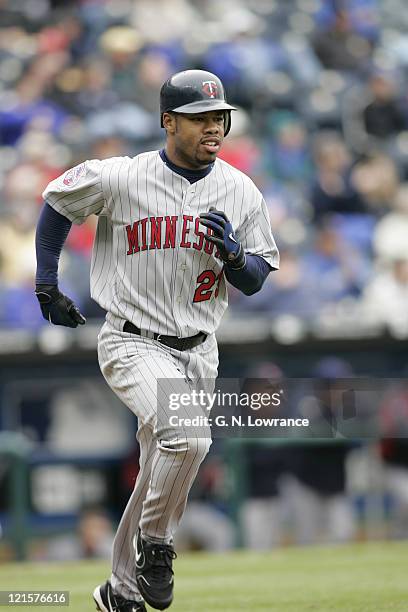 Shannon Stewart of the Minnesota Twins in action against the Kansas City Royals on April 28, 2005 at Kauffman Stadium in Kansas City, Mo. Minnesota...