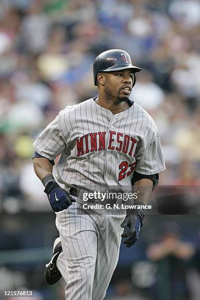 Shannon Stewart of the Minnesota Twins in action against the Kansas City Royals at Kauffman Stadium in Kansas City, Mo. On July 9, 2005. The Royals...
