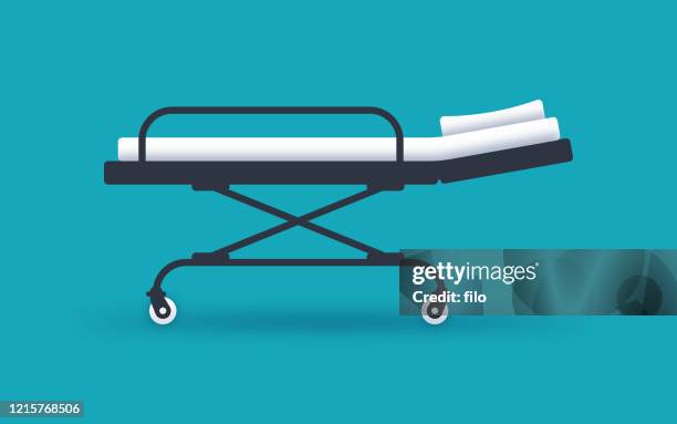 hospital bed or gurney for medical care and patient transport - hospital visit stock illustrations