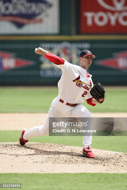 Chris Carpenter of the St. Louis Cardinals pitched a complete game 3-hit shutout during a game against the Houston Astros at Busch Stadium in St....