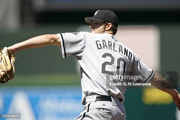 Jon Garland of the Chicago White Sox throws a pitch against the Kansas City Royals at Kauffman Stadium in Kansas City, Mo. On July 27, 2005. The...