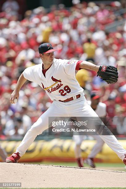 Chris Carpenter of the St. Louis Cardinals pitched a complete game 3-hit shutout to get his 14th win during a game against the Houston Astros at...