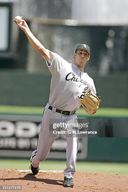 Starting pitcher Jon Garland of the Chicago White Sox pitches against the Kansas City Royals at Kauffman Stadium in Kansas City, Mo. On July 27,...