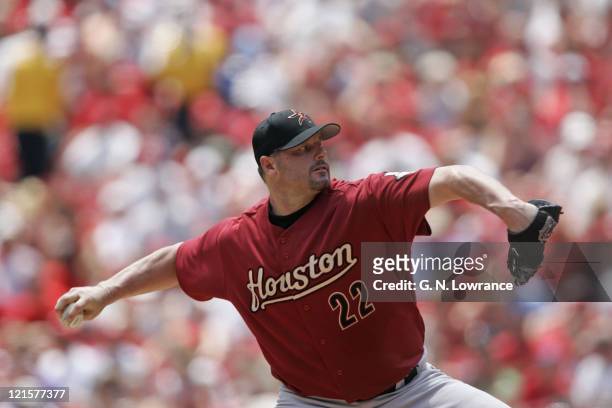 Roger Clemens of the Houston Astros throws a pitch during a game against the St. Louis Cardinals at Busch Stadium in St. Louis, Mo. On July 17, 2005....