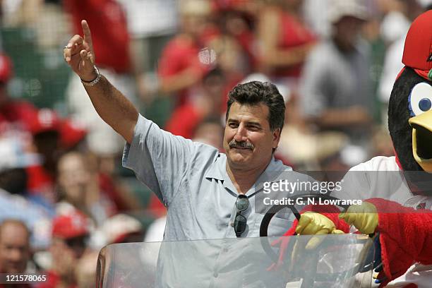 Former player Keith Hernandez of the St. Louis Cardinals made an appearance during a Cardinals game against the Houston Astros at Busch Stadium in...