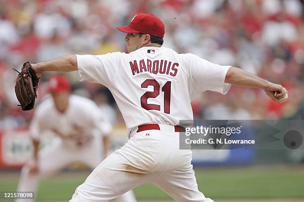 Jason Marquis of the St. Louis Cardinals got his 9th win of the season during a game against the Houston Astros at Busch Stadium in St. Louis, Mo. On...