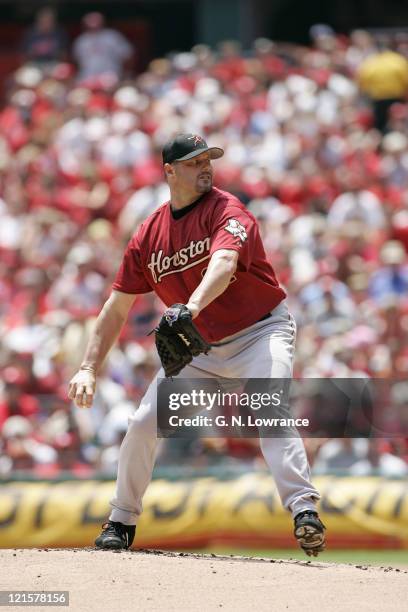 Roger Clemens of the Houston Astros pitches during a game against the St. Louis Cardinals at Busch Stadium in St. Louis, Mo. On July 17, 2005. St....