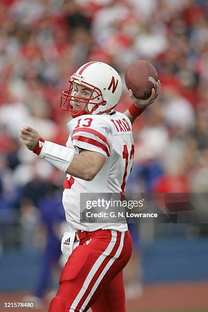 Quarterback Zac Taylor of the Nebraska Cornhuskers attempts a pass during a game against the Kansas Jayhawks at Memorial Stadium in Lawrence, Kansas...