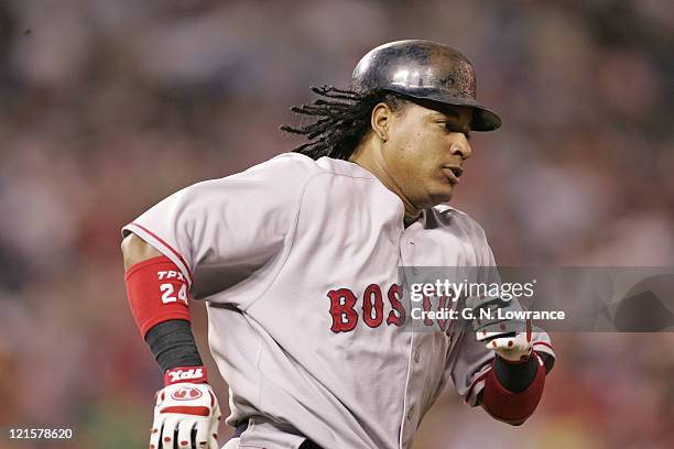 Manny Ramirez of the Boston Red Sox in action against the Kansas City Royals at Kauffman Stadium in Kansas City, Mo. On August 25, 2005. The Royals...