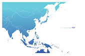asia countries vector map. blue concept asia map.